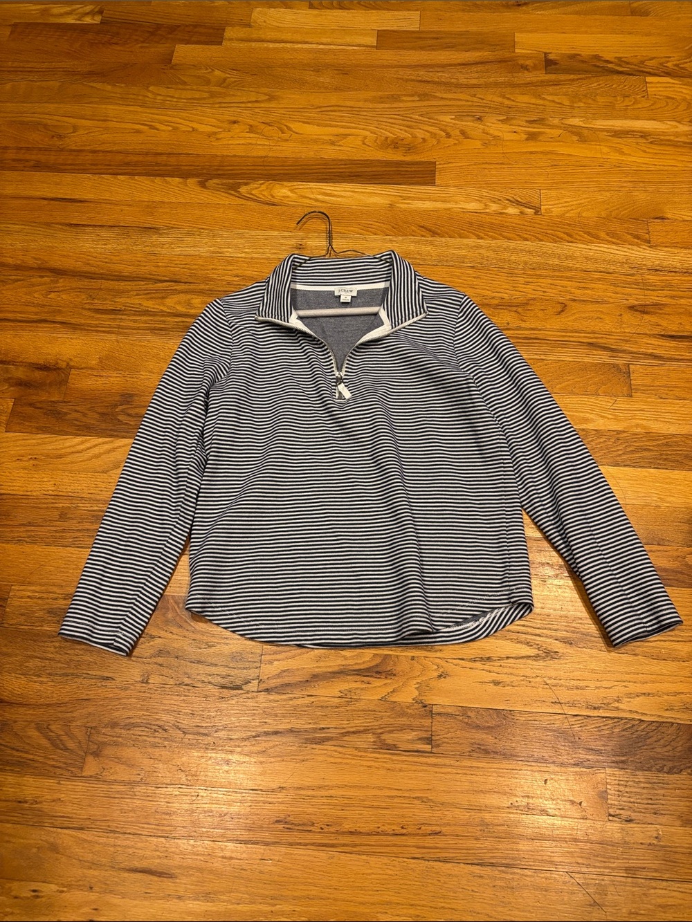 J. Crew Women’s Navy & White Striped Long-Sleeve Half-Zip Top Size S